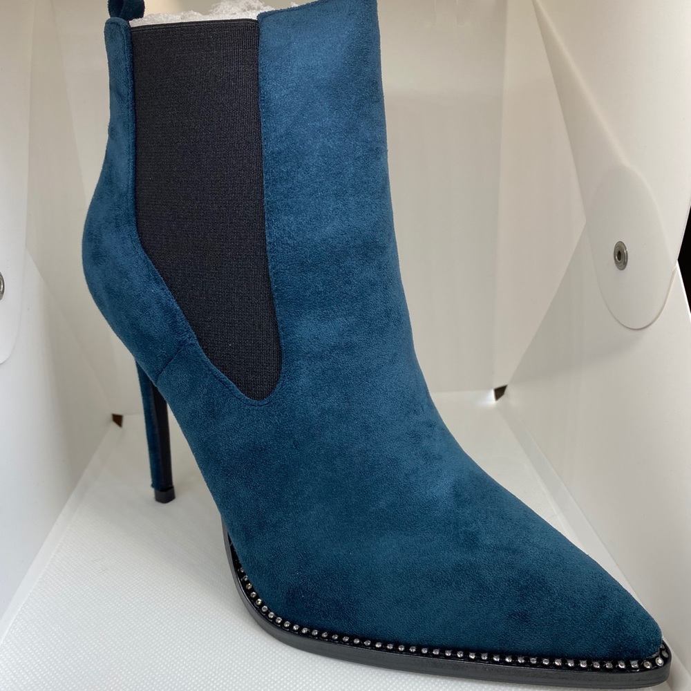 Teal Suede Chelsea Ankle Booties with Stiletto Heel